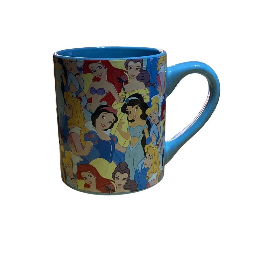 Disney Princesses Coffee Tea Mug Light Blue Ariel Jasmine Snow White Belle 2018